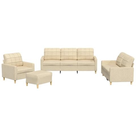 Set di Divani 4 pz con Cuscini Crema in Tessuto - Foto 1