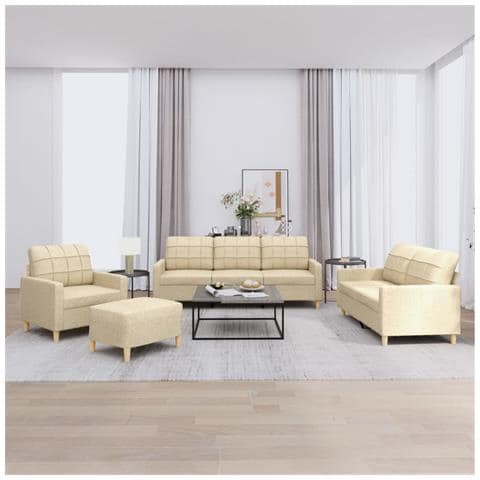 Set di Divani 4 pz con Cuscini Crema in Tessuto - Foto 2