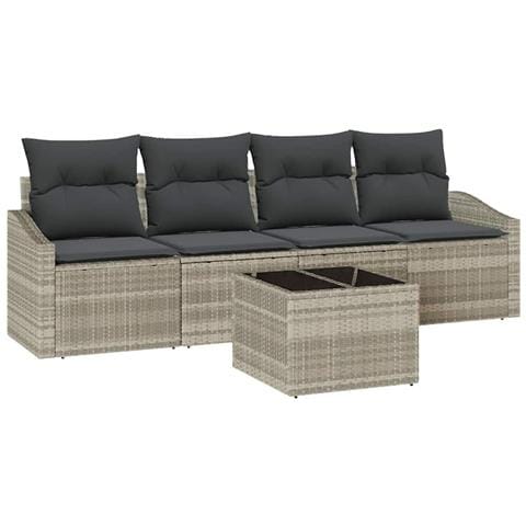Set da pranzo da giardino 5 pezzi con cuscini grigio chiaro in polyrattan - Foto 1