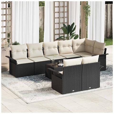 Set di divani da giardino da 8 pezzi con cuscini marroni in polyrattan - Foto 2