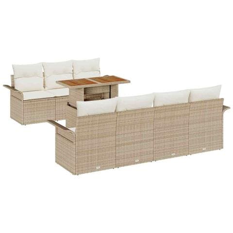 Set di Sofà da Giardino da 8 Pezzi con Cuscini Beige in Rattan,  Sofà da Giardino a 2 Posti con Ripostiglio e Cuscini Beige in Rattan - Foto 1