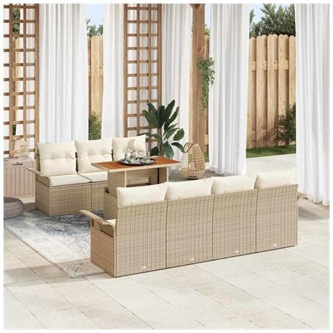 Set di Sofà da Giardino da 8 Pezzi con Cuscini Beige in Rattan,  Sofà da Giardino a 2 Posti con Ripostiglio e Cuscini Beige in Rattan - Foto 2