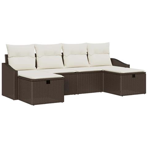 Set Divano da Giardino 6 Pezzi con Cuscini Polyrattan Marrone - Foto 1