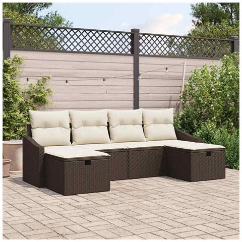 Set Divano da Giardino 6 Pezzi con Cuscini Polyrattan Marrone - Foto 2