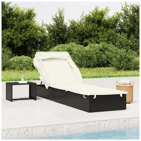 Lettino con Tetto Pieghevole Nero 213x63x97 cm Polyrattan - Foto 2