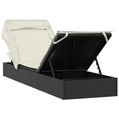 Lettino con Tetto Pieghevole Nero 213x63x97 cm Polyrattan - Foto 9