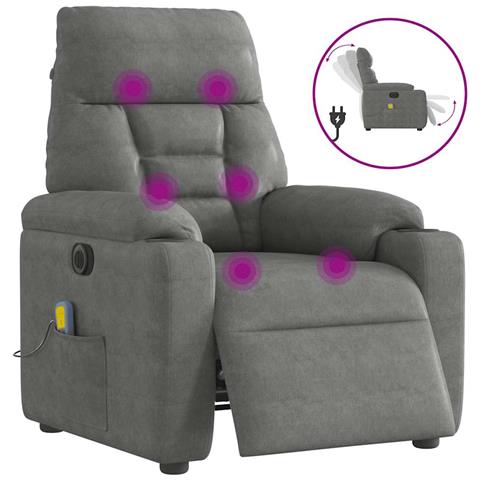 Poltrona Reclinante Massaggi Elettrica Grigio Scuro Microfibra - Foto 1