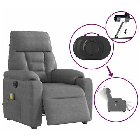 Poltrona Reclinante Massaggi Elettrica Grigio Scuro Microfibra - Foto 9