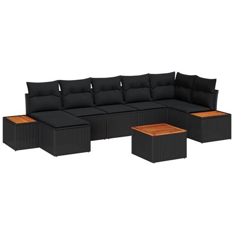 Set di divani da giardino 8 pezzi con cuscini in polyrattan nero - Foto 1