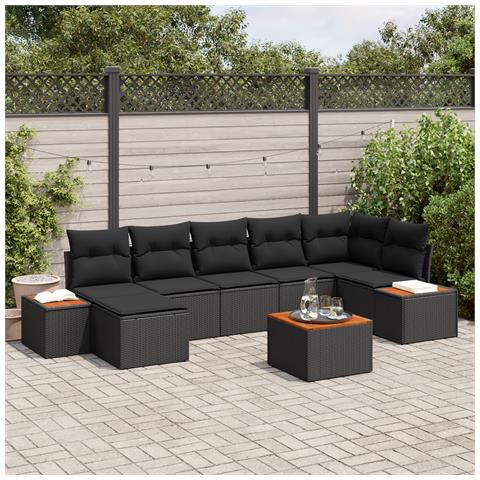 Set di divani da giardino 8 pezzi con cuscini in polyrattan nero - Foto 2