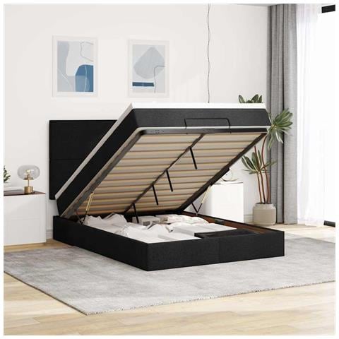 Struttura Letto Pouf con Materasso Nero 140x190 cm in Tessuto - Foto 2