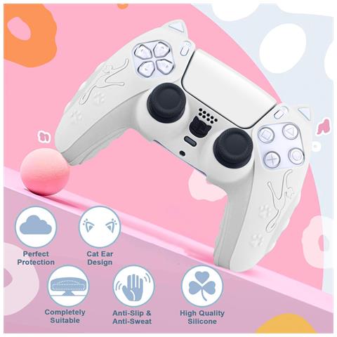 Custodia Protettiva In Silicone Per Controller Ps5 - Design Gatto Bianco, Antigraffio E Antiurto White - Foto 3