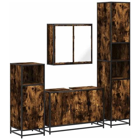 Set Mobili da Bagno 4 pz Rovere Fumo in Legno Multistrato - Foto 1