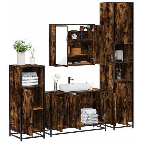 Set Mobili da Bagno 4 pz Rovere Fumo in Legno Multistrato - Foto 2