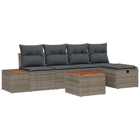 Set Divano da Giardino 6 pcs Grigio 55 x 62 x 69 cm Poly Rattan - Foto 1