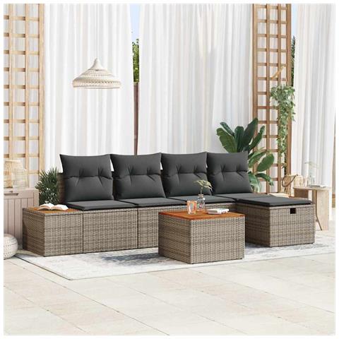 Set Divano da Giardino 6 pcs Grigio 55 x 62 x 69 cm Poly Rattan - Foto 2