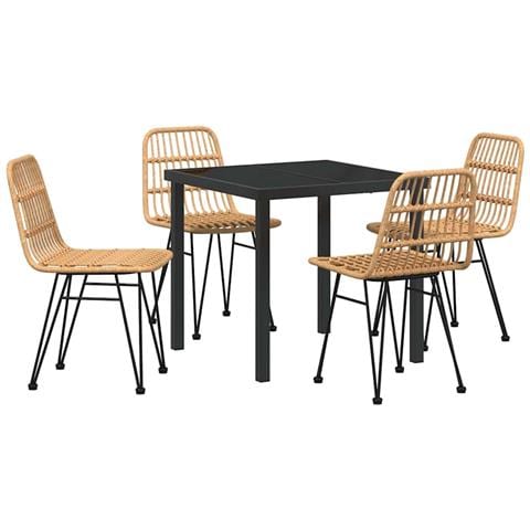 Set da Pranzo per Giardino 5 pcs Marrone Poly Rattan - Foto 1