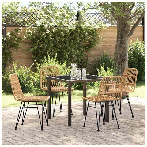 Set da Pranzo per Giardino 5 pcs Marrone Poly Rattan - Foto 2