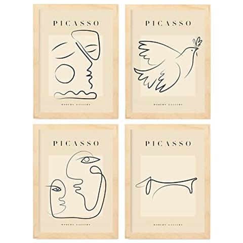 Set Di 4 Stampe Illustrazioni Di Picasso Pace Illustrazioni A Linea Singola In Galleria D'arte Dipinti Per Telaio In Legno Chiaro A3 - Foto 1