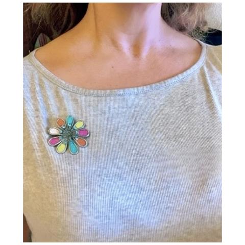Spilla Margherita Multicolore Con Cristallo, Argento E 10µ - Foto 2