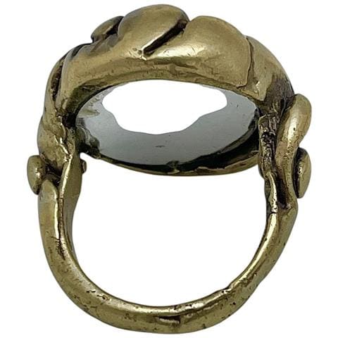 Anello Solitario In Ottone Placcato Oro Con Smeraldo E Rilievo Realizzato A Mano. Design Unico Di Gloria Mago. - Foto 7