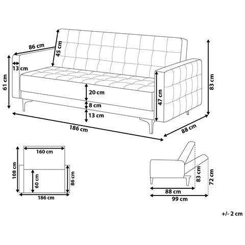 Divano Letto 3 Posti Aberdeen Tessuto Bianco Sporco - Foto 6