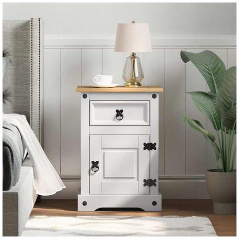 Comodino Corona Bianco 45 x 35 x 64 cm Pino massello - Foto 2