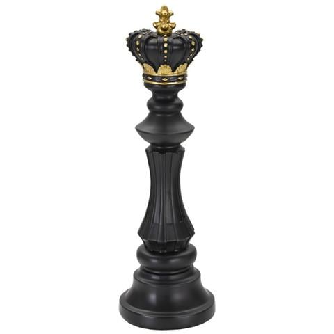 Scultura Re Degli Scacchi Grande In Resina Nera E Oro - Foto 1