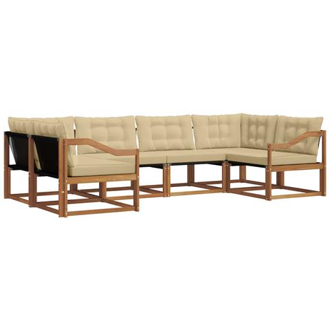 Set di divani da esterno con cuscino 6 pcs Naturale e Beige - Foto 1