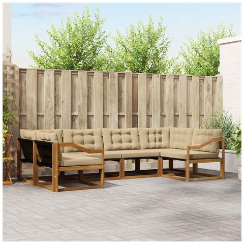Set di divani da esterno con cuscino 6 pcs Naturale e Beige - Foto 2