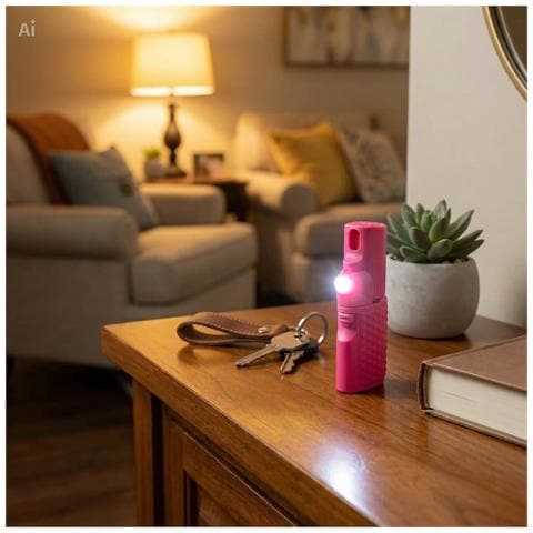 Spray Compatto E Potente Donna Autodifesa Legale 2-in-1 Led+spray Rosa Con Ponpon Cuore 15ml 100% Legale - Foto 4