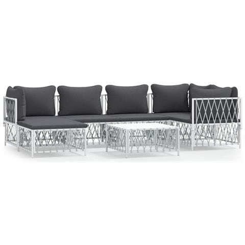 Set Salotto da Giardino 7 pz con Cuscini in Acciaio Bianco - Foto 1