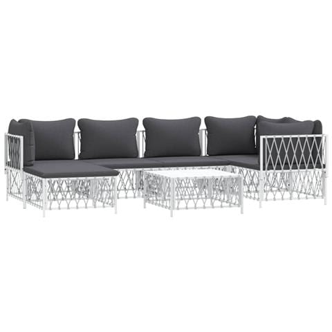 Set Salotto da Giardino 7 pz con Cuscini in Acciaio Bianco - Foto 2