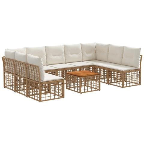 Set di divani da esterno 10 pcs Naturale e Bianco Crema - Foto 1