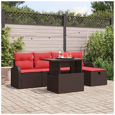 Set Divano da Giardino con cuscino 6 pcs Marrone polyrattan - Foto 2
