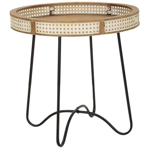 Tavolino Rotondo Fuji In Rattan E Ferro Nero — Ø 60 Cm - Foto 1