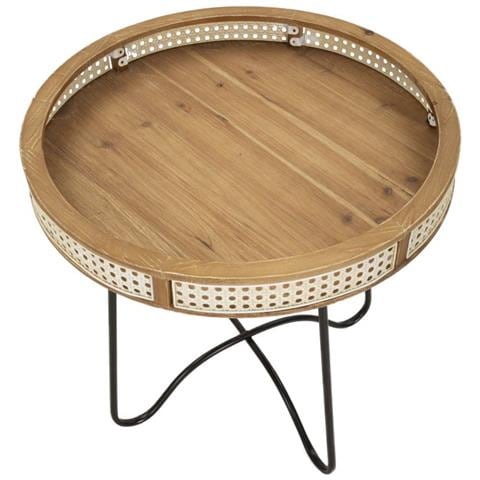 Tavolino Rotondo Fuji In Rattan E Ferro Nero — Ø 60 Cm - Foto 2