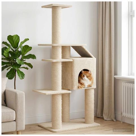 Albero per gatti con pali per graffiare in sisal Crema 183 cm - Foto 2