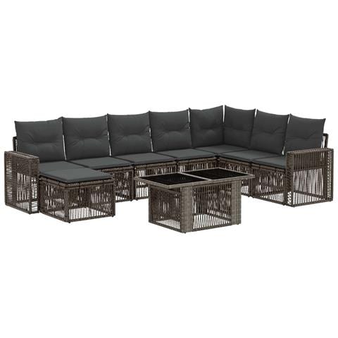 Set Divano da Giardino 9 pz Grigio e Grigio Scuro polyrattan - Foto 1
