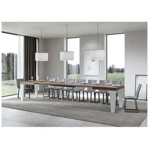Tavolo Allungabile 90x130/390 Cm Spimbo Mix Piano Bianco Frassino - Gambe Noce - Noce /bianco Frassino - Foto 6