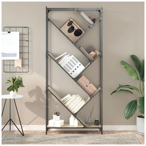 Libreria Rovere Sonoma 79x30x180cm Legno Multistrato E Metallo - Foto 3