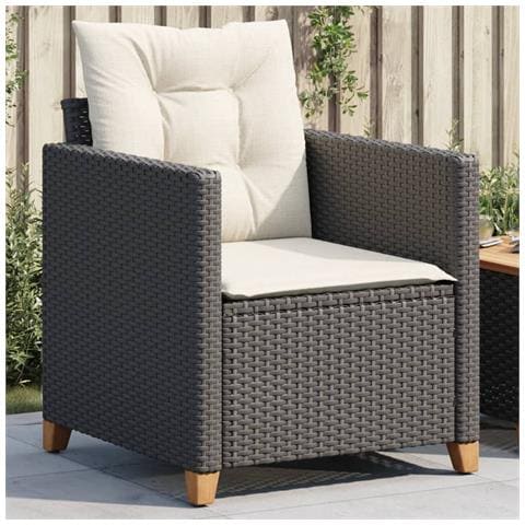 Poltrona Da Giardino Con Cuscini In Polyrattan Nero - Foto 1