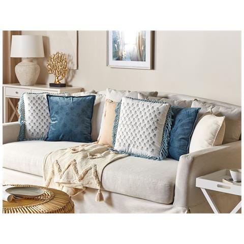 Cuscino Decorativo Pallida Cotone 45 X 45 Cm Floreale Stampa A Blocchi Blu - Foto 1