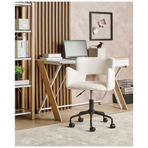 Sedia Da Scrivania Sanilac Bouclé Bianco Sporco - Foto 8