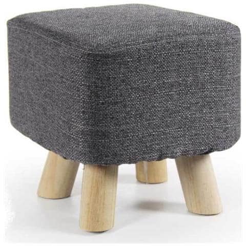Trade Shop - Pouf Sgabello Poggiapiedi Quadrato Piedi Legno Tessuto Grigio Scuro 27x28cm 790256 - Foto 1