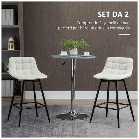 Set 2 Sgabelli Da Bar Con Schienale E Poggiapiedi In Stile Nordico In Metallo E Velluto, Color Crema, 45x47x84 Cm - Foto 2