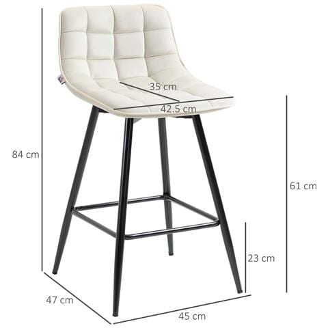 Set 2 Sgabelli Da Bar Con Schienale E Poggiapiedi In Stile Nordico In Metallo E Velluto, Color Crema, 45x47x84 Cm - Foto 6