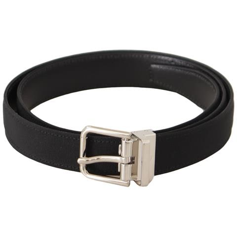 Cintura Da Uomo Fibbia Metallo Tono Argento Tela Nera - 95 Cm / 38... - Foto 1