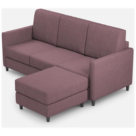 Divano Karay 3 Posti (tre Sedute Da 60cm) + Pouf Misure Esterne L. 198 P. 155 Colore Prugna - Foto 1