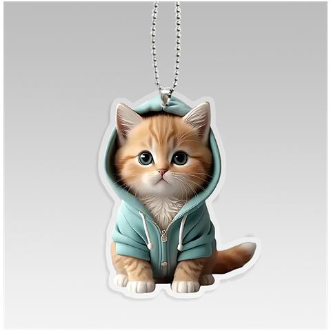 Portachiavi In Acrilico A Forma Di Gatto, Simpatico Ciondolo A Forma Di Gatto Per La Decorazione Dell'auto Yellow - Foto 2